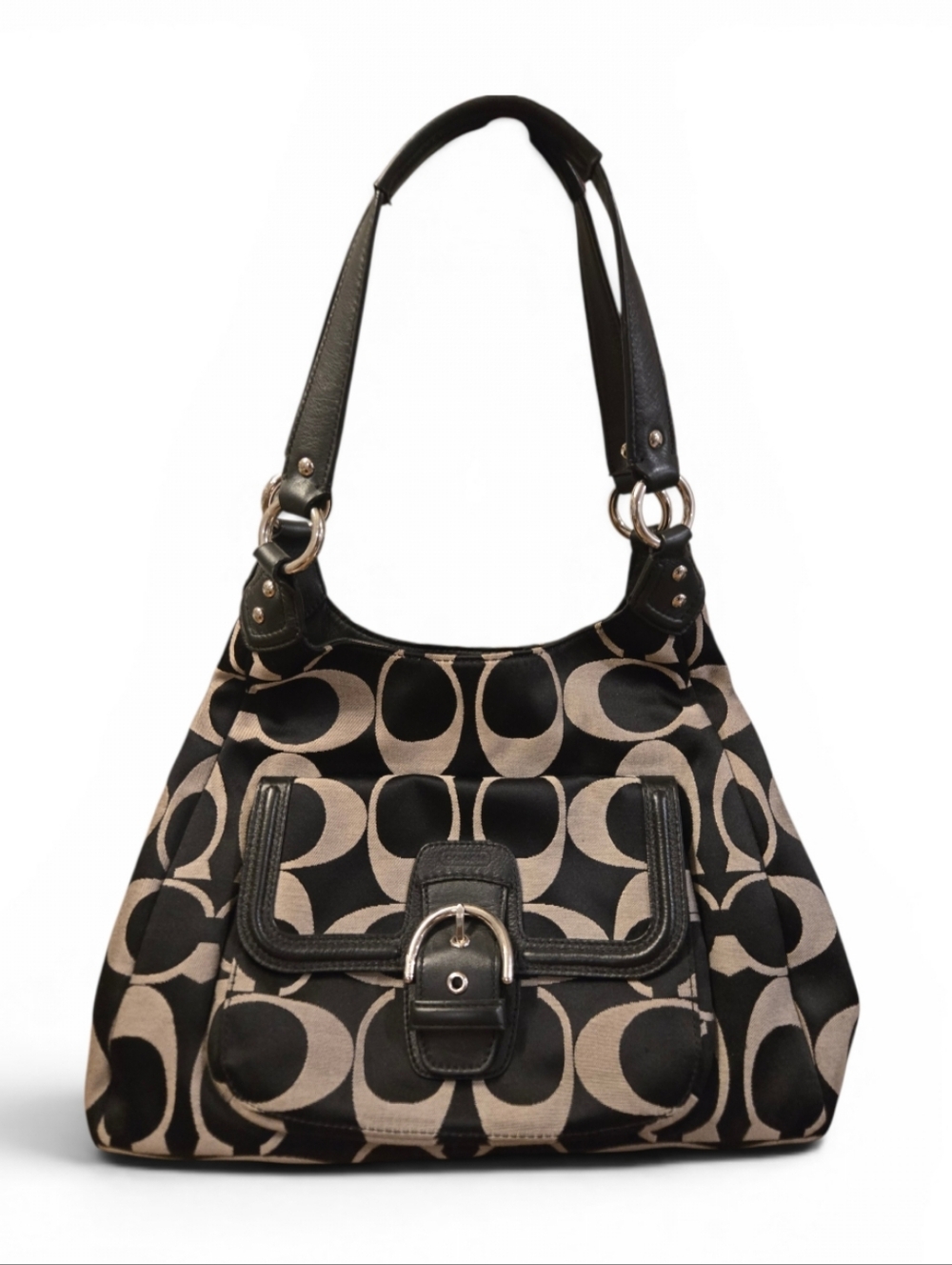 Coach Black & Khaki Signature Canvas Shoulder Bag